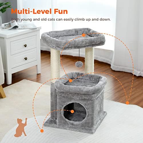PEQULTI Small Cat Tree Tower for Indoor Cats, Sisal Post & Cozy Condo, Grey - Image 5