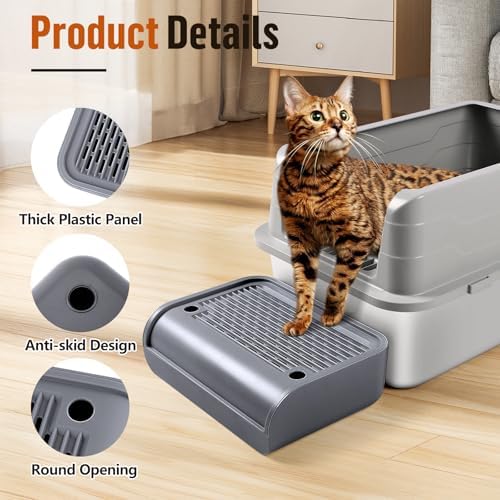 Cat Step for Litter Box, Litter Box Ramp with Filter Function, Dark Grey - Image 4
