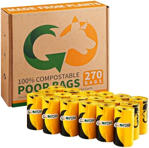 Certified Home Compostable Dog Poop Bags, 270 Extra Thick Bags (18 Rolls) by Codirom