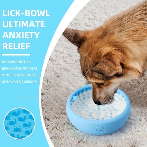 Dog Lick Bowl, Bestalk Anxiety Relief Lick Mat for Dogs, Non-Slip Freeze Licking Bowl Enrichment Puzzle Feeder for Distraction, BPA Free Silicone, Dishwasher Safe (Light Blue,L) - Image 2