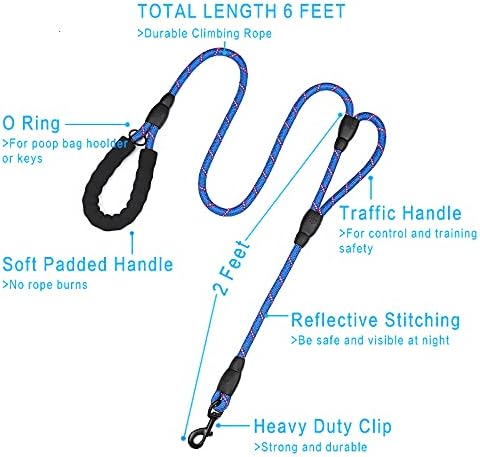 PLUTUS PET Rope Dog Leash 6ft Long,Traffic Padded Two Handle,Heavy Duty,Reflective Double Handles Lead for Control Safety Training,Leashes for Large Dogs or Medium Dogs,Dual Handles Leads(Navy Blue) - Image 2