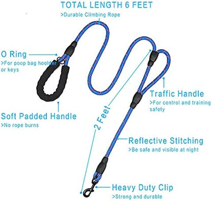 PLUTUS PET Rope Dog Leash 6ft Long,Traffic Padded Two Handle,Heavy Duty,Reflective Double Handles Lead for Control Safety Training,Leashes for Large Dogs or Medium Dogs,Dual Handles Leads(Navy Blue) - Image 2