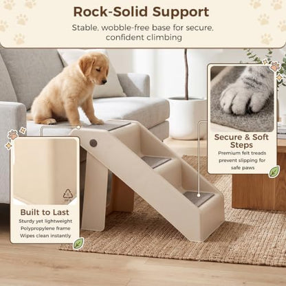 Foldable Dog Stairs 3-Step Pet Ramp Steps for Dogs and Cats, for Couch Sofa,High Bed Non-Slip Balanced Indoor Step Support, Yellowish - Image 3