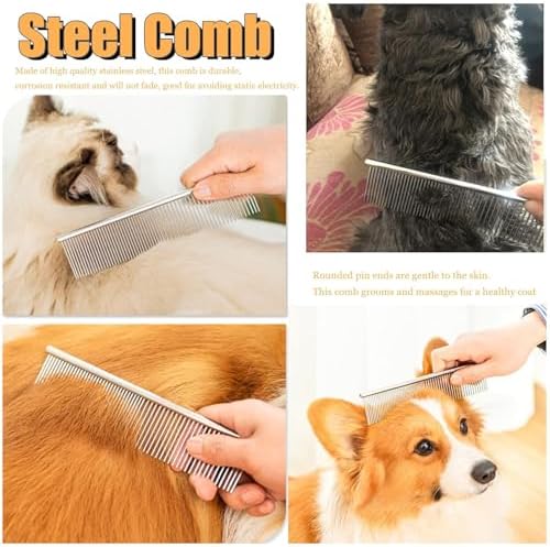 3-Pack Long-Tooth Pet Brush Set - Dog Rake Brush & Steel Shedding Comb & Double-Sided Teech Comb for Double Coat Large Dogs, Horses - Image 6