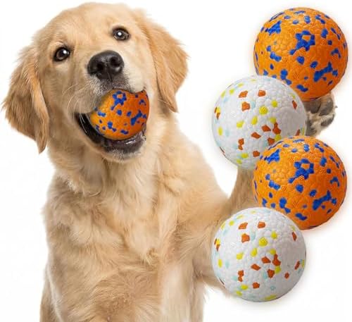 Dog Ball Toys Dog Tennis Ball for Aggressive Chewers Indestructible Bouncy Lightweight Water Toy Fetch Ball for Large Medium and Small Dog by POUPUA