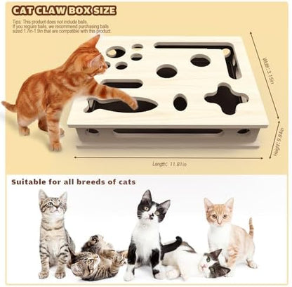 Cat Scratch Puzzle Enrichment Box, Large Solid Wood with Sandpaper Inside - Image 4
