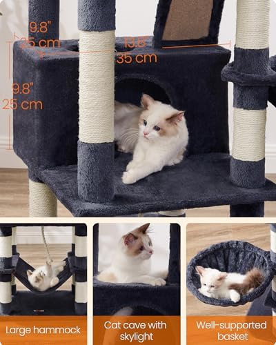 Feandrea Cat Tree, 66.1-Inch Large Cat Tower, Multi-Level Condo, Smoky Gray - Image 6