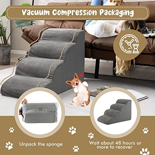 Giantex Dog Ramp Stairs for Bed, 4 Tiers Foam Pet Steps for Small Dogs Puppy Cats Older, Washable Cover, High Density Foam, Non-Slip Stairs for Dogs to Get on Bed Sofa (Gray, 4 Steps) - Image 5