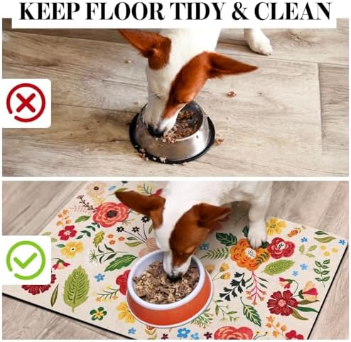 Dog Food Mats for Floors, Absorbent Quick Dry Pet Cat Food Mat, Dog Bowl Mats for Food and Water Dispenser Mat, Eco-Friendly Dog Accessories Pet Supplies 17"x30" - Image 3