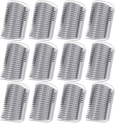 12 Pack Cat Self Groomer – Wall Corner Grooming Brushes for Cats and Small Pets – Soft Silicone Massage Brush for Shedding Control and Face Rubbing (Grey) by MAQUITA