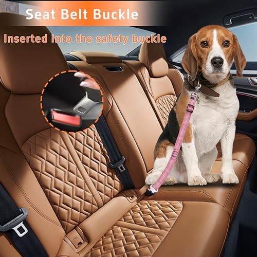 Seyezo Dog Car Seat Belt for Car, 2 Piece Set Retractable Dog Car Harness Adjustable Reflective Dog Seatbelt for Vehicle Headrests, Dog Safety Restraint Seatbelt Heavy Duty& High Elastics, Pink - Image 4