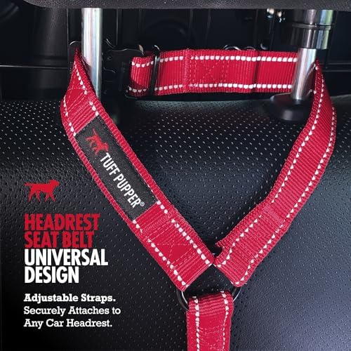 Tuff Pupper Dog Seat Belt for Car Headrest | Adjustable Length Dog Car Harness Restraint | Heavy-Duty Aviation Aluminum Carabiner & Tactical Buckle | Universal Fit for Small, Medium & Large Dogs - Image 2