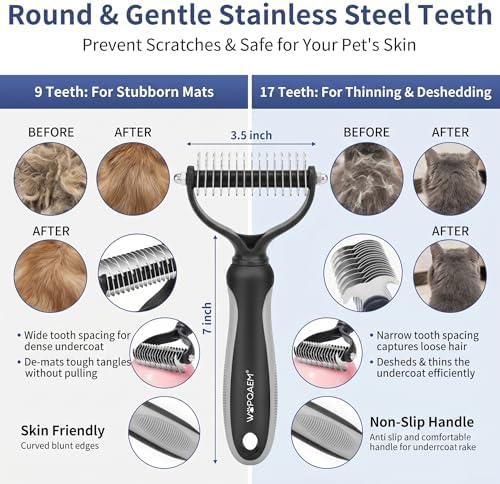 5-in-1 Dog Grooming Kit with Self Cleaning Brush & Rake, Grey - Image 3