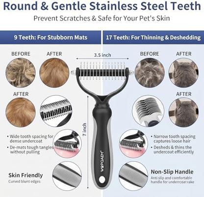 5-in-1 Dog Grooming Kit with Self Cleaning Brush & Rake, Grey - Image 3