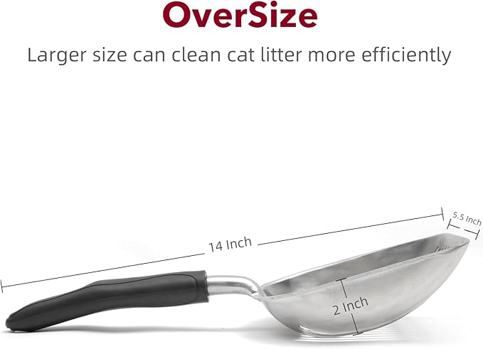 Cat Litter Scoop, Kitty Metal Scooper, Aluminum Alloy Sifter, Kitten Pooper Lifter, Deep Shovel, Long Handle, Poop Sifting, Durable, Heavy Duty, for Litter Box