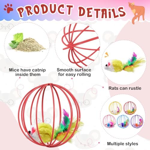 Jecery 5 Pcs Cat Toys Spring,Metal Cage,Multicolor - Image 3