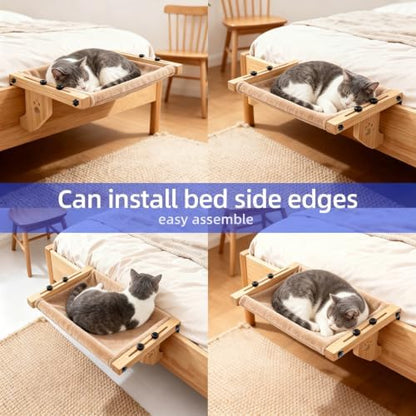 ESPETS Wooden Cat Window Bed for Large Cats, Khaki Cat Window Perch Hammock - Image 6