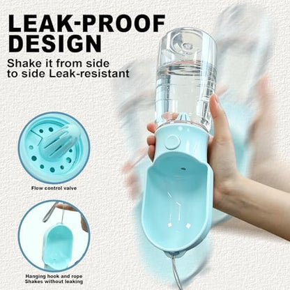 Blue Large Portable Dog Water Bottle(17oz) with Food Container - Image 4