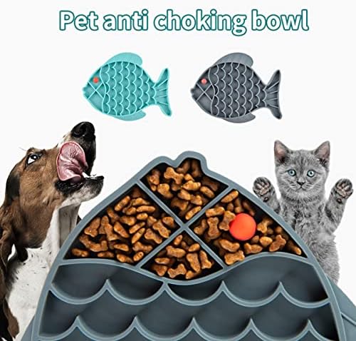 Slow Feeder Cat Bowls, 2 Pack Fish-Shaped Silicone Puzzle Feeders for Healthy Eating & Anxiety Relief - Lick Treat Mat for Dogs & Cats (Blue+Grey) - Image 5