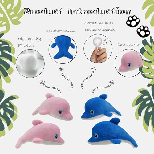 Dog Hide and Seek Toys Puppy Chew Squeaky Toys Plush Mushroom&Bamboo&Shell Hideout Stuffing with Squeakers Animals (3Pcs Squeaky Dolphin Pink) - Image 2