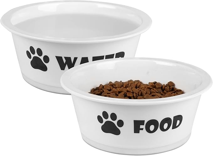 FOREYY Set of 2 Ceramic Dog Cat Bowl Set, Pet Porcelain Food and Water Feeder Dish Bowls with Anti Slip Band, Dishwasher and Microwave Safe (Large)