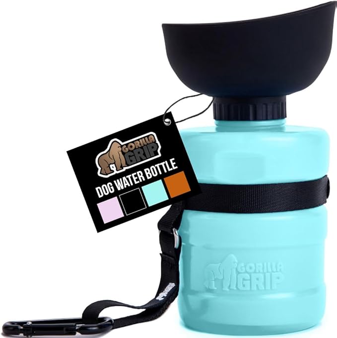 GORILLA GRIP Dog Water Bottle, Portable Water Bowl Dispenser for Dogs, 12 oz Leak Proof Pet Travel Squeeze Bottles Food Grade Silicone, Stocking Gifts for Pets to Go Puppy Essentials, Turquoise