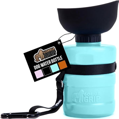 GORILLA GRIP Dog Water Bottle, Portable Water Bowl Dispenser for Dogs, 12 oz Leak Proof Pet Travel Squeeze Bottles Food Grade Silicone, Stocking Gifts for Pets to Go Puppy Essentials, Turquoise