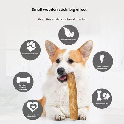 Natural coffee wood, Large Dog Chew Toy Set（1Throwing and chewing on the rope knot toy+1Coffee wood chewing stick）. Sturdy and Durable, Fun and Healthy, It Is the Ideal Toy Exclusively for Dogs