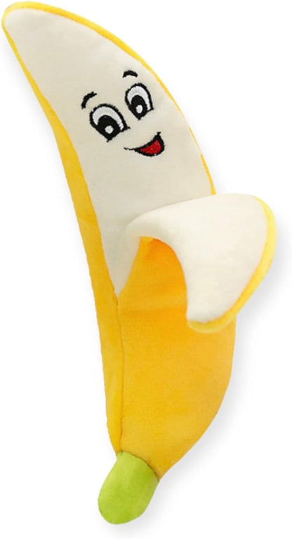 Glow Pups Banana Dog Toy with Squeaker, Cute Plush Chew Toy for Puppy, Helps with Anxiety and Boredom, Durable and Easy to Clean, 9" x 2.5", Whimsical Plush Style, Yellow