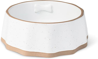 Fringe Studio Speckled Bone Medium Sculpted Ceramic Pet Bowl W/Exposed Clay (7" Diameter x 2.5" H, 26 fl.oz.), PetShop Collection (779MD001)