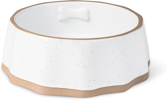 Fringe Studio Speckled Bone Medium Sculpted Ceramic Pet Bowl W/Exposed Clay (7" Diameter x 2.5" H, 26 fl.oz.), PetShop Collection (779MD001)