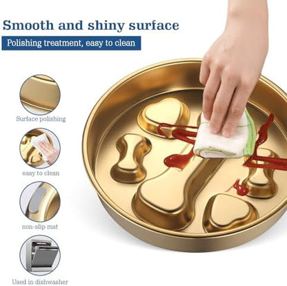 Golden Stainless Steel Slow Feeder Dog Bowls – Non-Slip Metal Dog Bowl for Large & Medium Breeds, Puppy Puzzle Feeder – 2 Cup Capacity for Small to Big Pets – Durable Slow Feed Dog & Cat Food Dish - Image 3