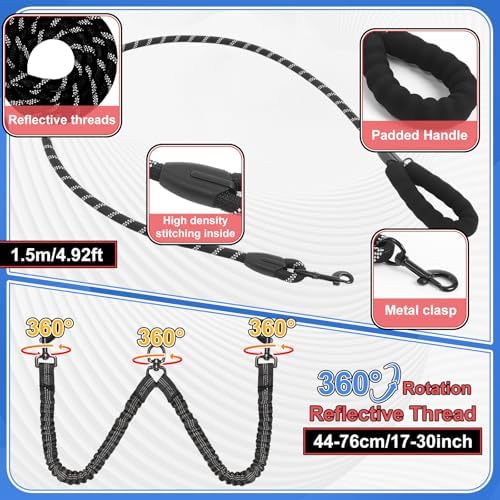 3 Pcs Double Dog Leash No Pull Dog Harness 360° Swivel No Tangle Vest Adjustable Dual Leash Reflective Vest Harness Walking Training Lead for Two Small Medium Dogs(M,Chest 20.5"- 24.4") - Image 2