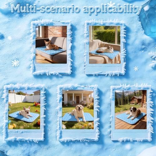 Pet Cooling Mats for Dogs, Cooling Pet Bed Outdoor & Indoor Use w Ice Silk Fabric & Waterproof Cover, Summer Cool Pad 29" x 18", Non-Slip Washable Pet Blanket for Crate Kennel Travel (Cryo Ice Blue) - Image 6
