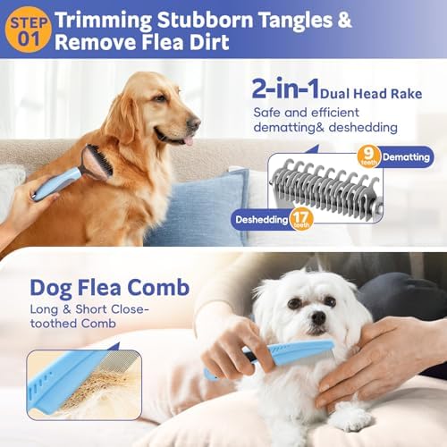 Bath Grooming Kit for Pets, 10pcs Dog Brush for Shedding with Dog Nail Clipper and Trimmer, Dog and Cat Grooming Supplies, Dematting Comb for Dogs, Pet Bath Supplies - Image 3