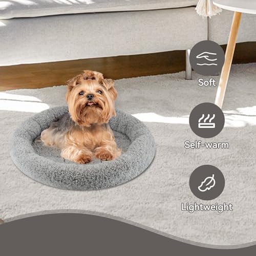 Enjoying Plush Cat Bed Mat, 15.75" Round, Self Warming Dog Bed with Pillow, Puppy Kitty Relying/Curling Sleep Cushion, Warm Bed for Small to Medium Dogs Cats Rabbits, Antiskid Bottom, Medium - Image 3