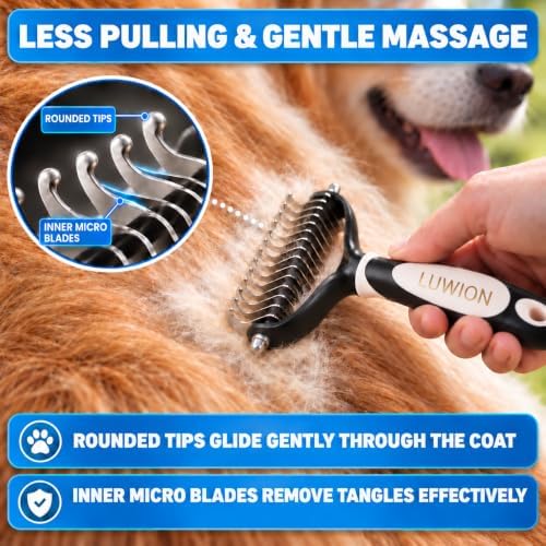 Double-Sided Dematting & Deshedding Brush for Dogs and Cats, Extra Wide Undercoat Rake for Medium & Long Coats, Removes Loose Undercoat Hair, Reduces Shedding - Image 5
