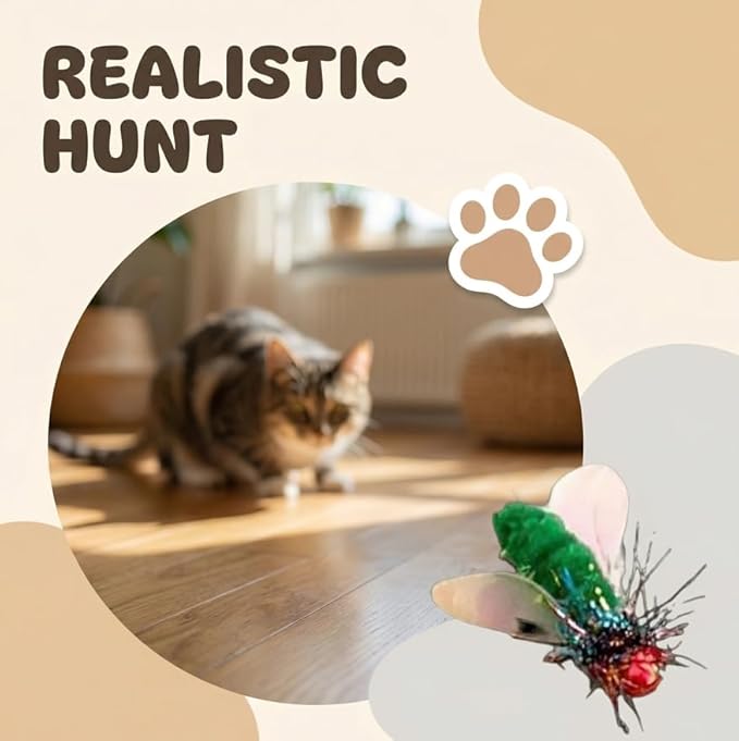 Feather Cat Toy Attachments - 2 Pcs Handmade Simulation Insects Natural Small Flies - Cat Toy Wand Refills - Mini Insects Cat Lures Wand Attachment Replacement for Kitty Kitten Indoor