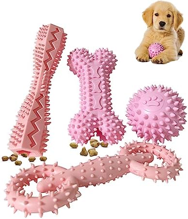 4 Pack Puppy Teething Chew Toys for Small Medium Dogs Pink Girl Dog Toy Set by Cdyzqikm