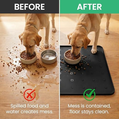 Silicone Pet Feeding Mat, 26x18 Inch Waterproof Dog Bowl Mat – Non-Slip, Machine Washable, Thin 0.23 Inch Edge for Messy Eaters, Protects Hardwood & Tile Floors, Black - Image 5