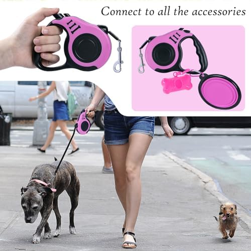Retractable Dog Leash, 10 FT Dog Leash for Small Medium Dogs up to 22lbs, Pet Tape with Anti Slip Handle and Lock Nylon, 1 Silicone Dog Bowl, 1 Dispenser, 2 Waste Bag - Image 6