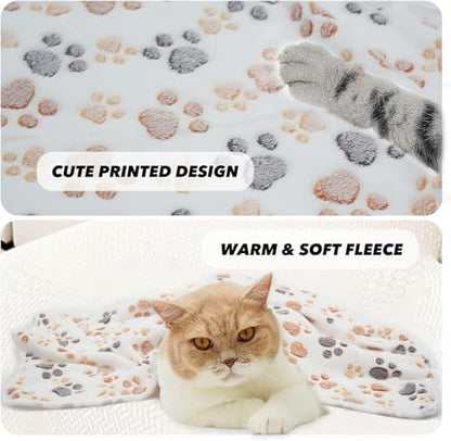 1 Pack 3 Small Puppy Blankets Super Soft Warm Sleep Mat Fluffy Premium Fleece Pet Blanket Flannel Throw for Dog Puppy Cat - White Paw Print Small(23"x15") - Image 2