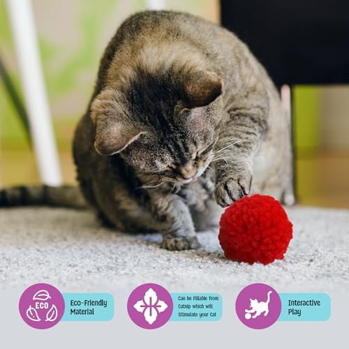 SPOT Wool Pom Poms Cat Toy - Interactive Wool Balls Cat Toy with Catnip for Cats and Kittens to Bite, Swat and Chase - 1.5 inch, 4 pcs - Image 4