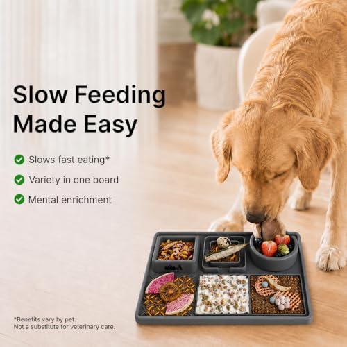 Snack Board Slow Feeder for Dogs – Large Enrichment Feeding Board with Mini Bowls & Flat Sections, Perfect for Treats & Meals | Kubi Pets (Gray) - Image 5