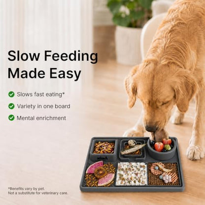 Snack Board Slow Feeder for Dogs – Large Enrichment Feeding Board with Mini Bowls & Flat Sections, Perfect for Treats & Meals | Kubi Pets (Gray) - Image 5