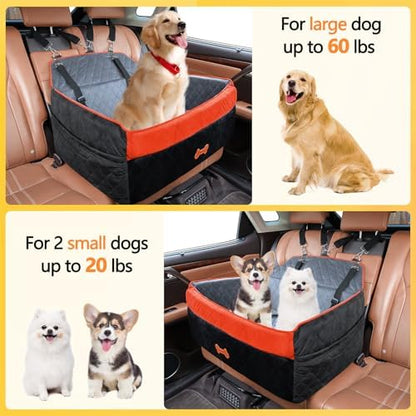 Dog Car Seat for Medium Large Dogs, Detachable Washable Dog Booster Seat with Memory Foam Cushion, Side Pockets, 2 Clip-On Safety Leashes Pet Car Seat for Dogs Up to 60 lbs-Black - Image 2