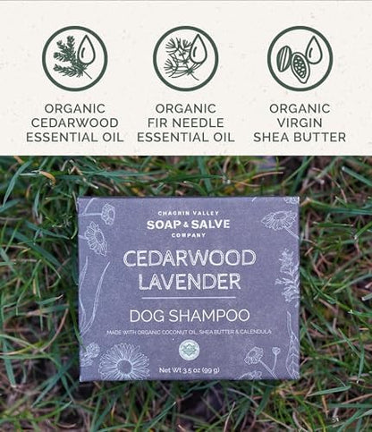 Chagrin Valley Soap & Salve Certified Organic Dog Shampoo and Conditioner - Dog Shampoo Itchy Skin Relief and Puppy Essentials - Natural Handmade Cedarwood Lavender, 3.8 oz Bar Soap - Image 3