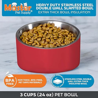 Master Pet Supply Stainless Steel Slanted Dog Cat Food Bowl 24 oz Crimson - Image 3