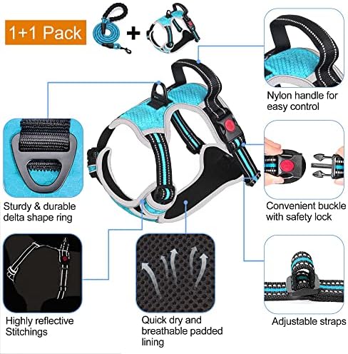 tobeDRI No Pull Dog Harness Adjustable Reflective Oxford Easy Control Medium Large Dog Harness with A Free Heavy Duty 5ft Dog Leash, Blue/Grey, XL - Image 3