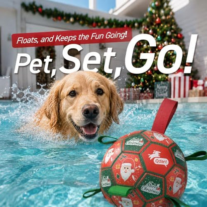 QDAN Christmas Dog Toys: Soccer Ball with Straps for Outdoor Play, Tug of War, Puppy Gifts - Durable 8-Inch Balls for Medium Large Dogs - Image 6